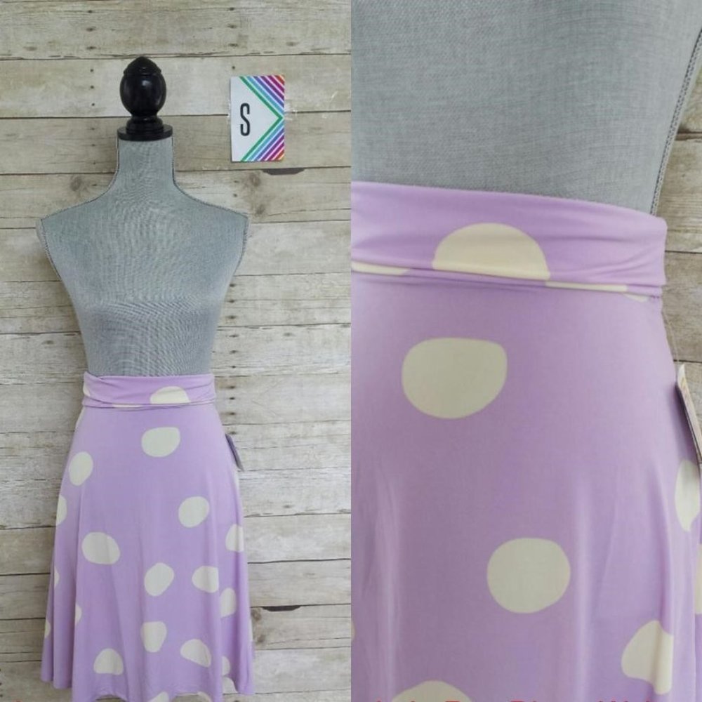 LuLaRoe Azure Skirt (or top) Small - Large White Circles on Lilac